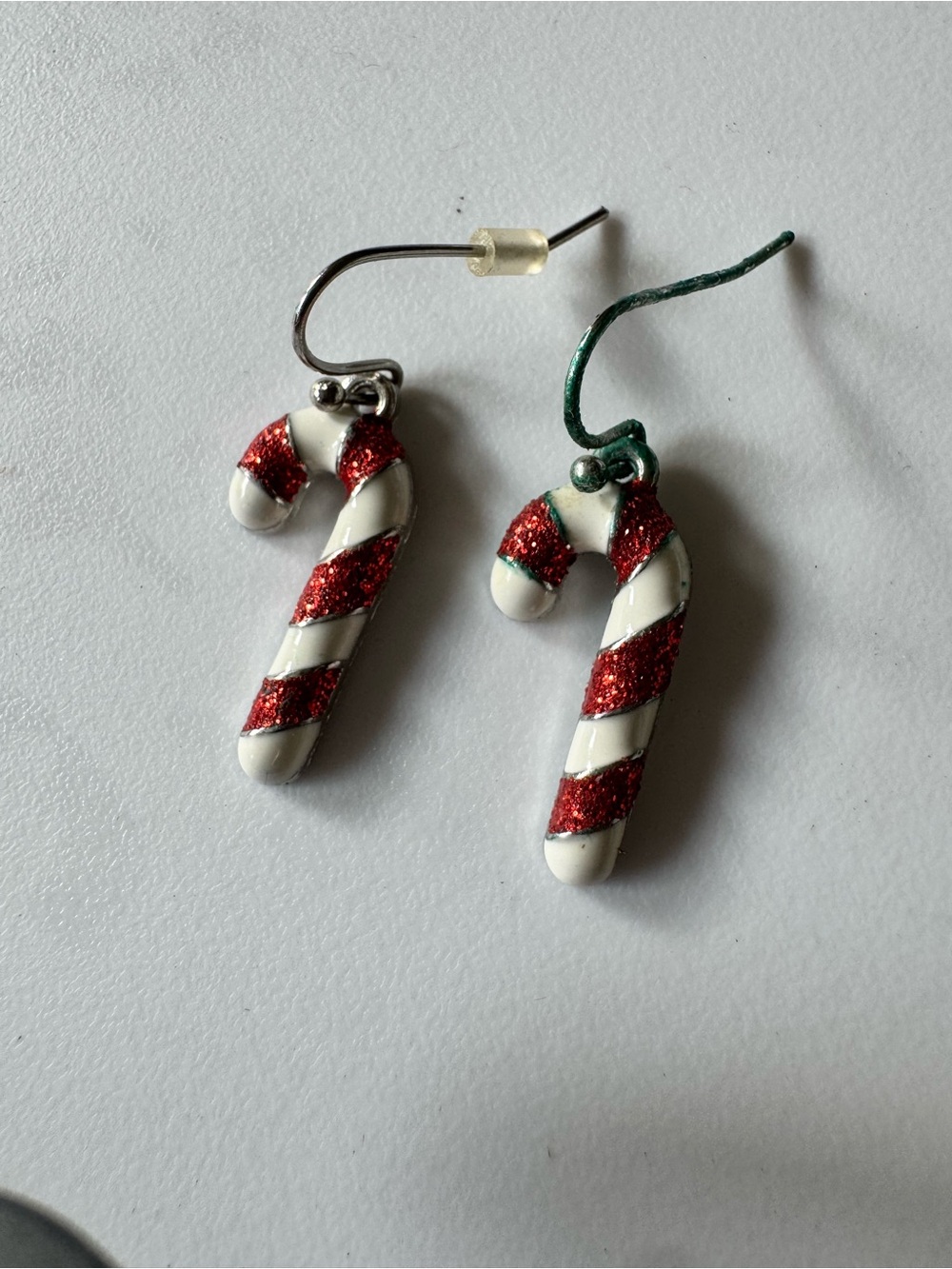 Candy Cane Dangle Earrings - Red & White Glitter
